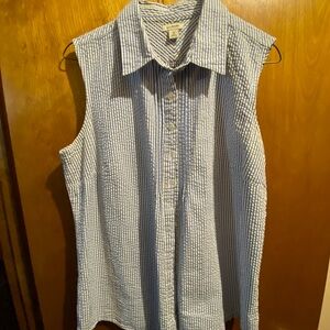 Women’s 100% Cotton Blue Striped Sleeveless Shirt